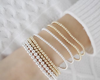 14k Gold Beaded Stretch Bracelet • Bead Bracelet • Gold Filled Bracelet • Sterling Silver Bracelet For women • Stackable Bracelets silver