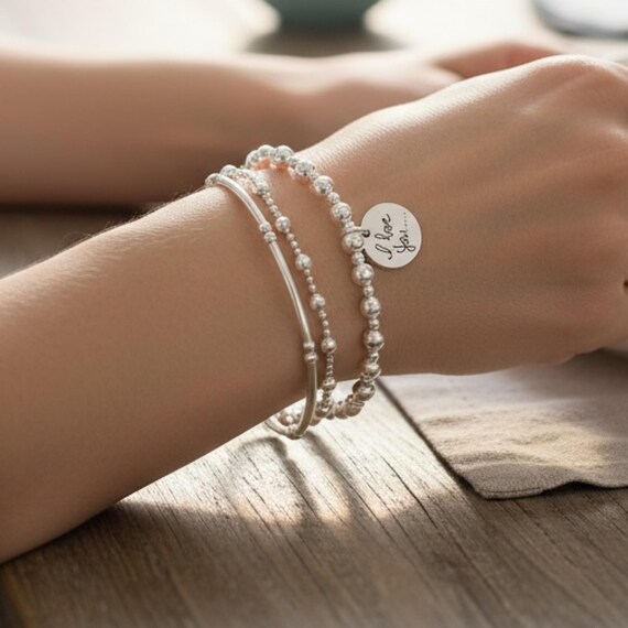 925 sterling Bracciali in argento con perline con ciondoli a