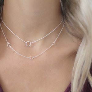 Dainty circle chain choker Silver Mini circle necklace sterling silver open circle pendant silver necklace Choker necklace image 9