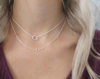 Dainty circle chain choker • Silver Mini circle necklace • sterling silver open circle pendant • silver necklace • Choker necklace Gifts