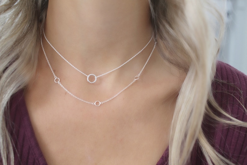 Dainty circle chain choker, Silver Mini circle necklace, sterling silver, open circle pendant, silver necklace, necklace,Minimalist necklace image 10