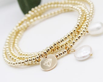 Gold Filled beaded ball bracelet, minimalist bracelet, 3mm 14k yellow gold filled layering Jewelry, Stacking bracelets, Dainty charm, gift