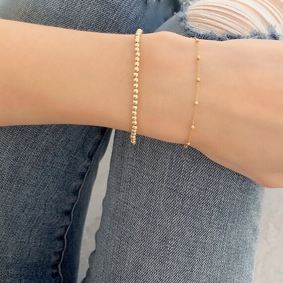 Gold Beaded Bracelet - Dainty Gold Bracelet - Gold Filled Bracelet -  Stacking Bracelet - Gift f…