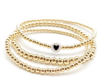 Gold Beaded Bracelet, Gold Bracelet, Minimalist beaded Gold ball bracelet, Beaded Stretch Bracelet, Heart Bracelet, Gifts for Mum
