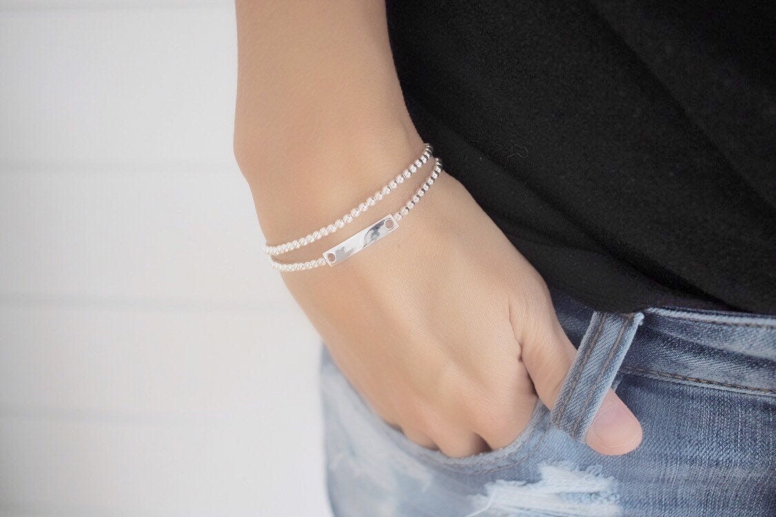 Silver Bracelet, Beaded Bracelet, Sterling Silver Bracelet