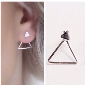 Front back Earrings Ear Jacket Dainty ear jacket Silver earrings ear jacket earrings ear jacket Minimal earring triangle stud image 7