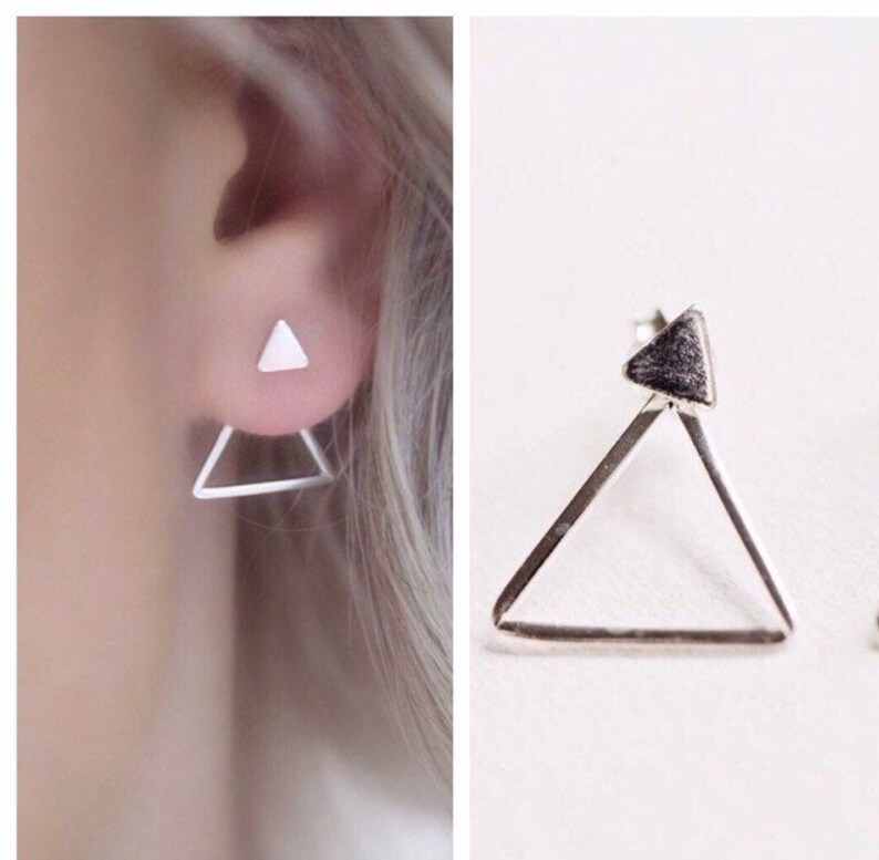 Front back Earrings Ear Jacket Dainty ear jacket Silver earrings ear jacket earrings ear jacket Minimal earring triangle stud image 7