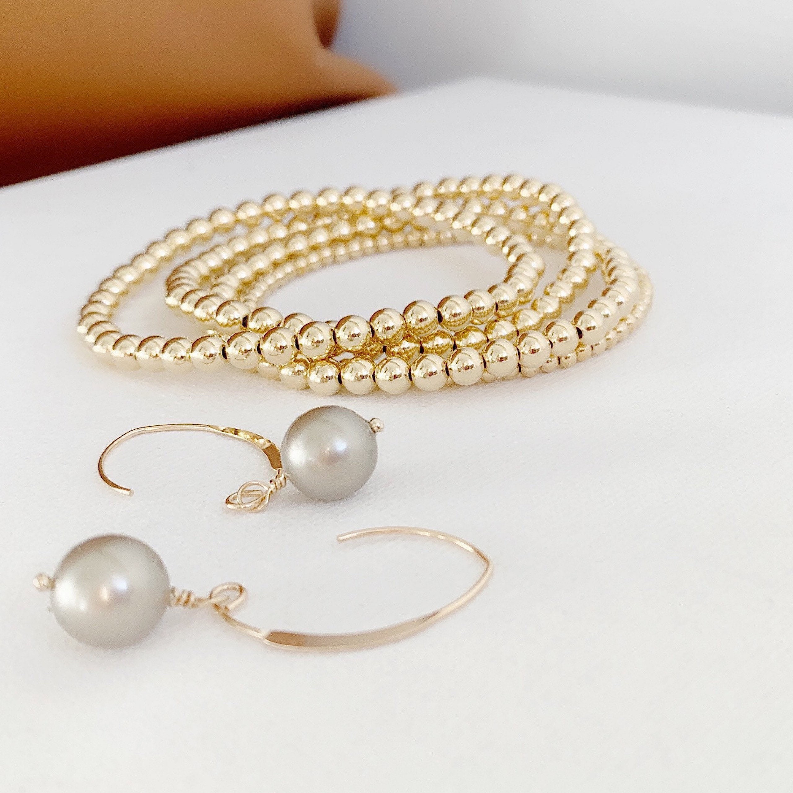 Gold Pearl dangle earrings • Gold Everyday delicate earring • Gold br…