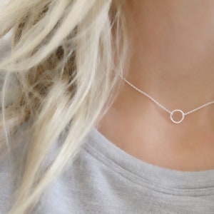 Open Circle Choker Necklace, 925 sterling silver, Gold, Simple Dainty Silver circle Necklace, Delicate Circle Outline, Gift for her, Choker image 4