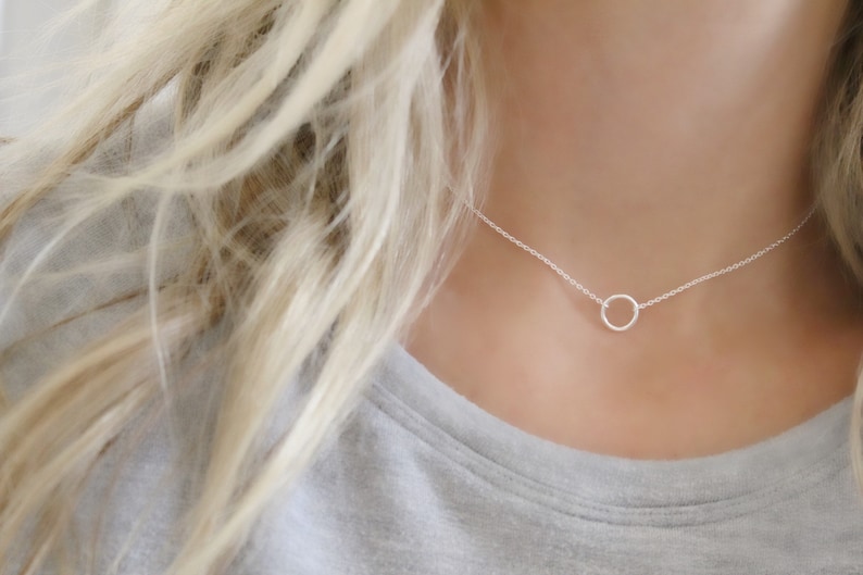 Open Circle Choker Necklace, 925 sterling silver, Gold, Simple Dainty Silver circle Necklace, Delicate Circle Outline, Gift for her, Choker image 4