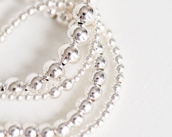Sterling Silver Beaded Stretch Bracelet | Minimalist Stacking Jewelry