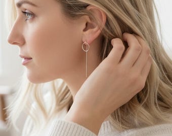 Sterling Silver Circle Drop Earrings: Modern Dangle Jewelry