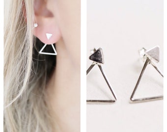 Front back Earrings • Ear Jacket • Dainty ear jacket • Silver earrings • ear jacket earrings • ear jacket • Minimal earring • triangle stud