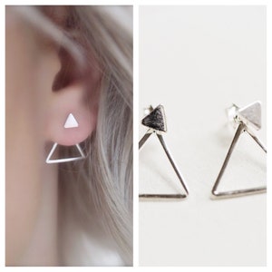 Front back Earrings Ear Jacket Dainty ear jacket Silver earrings ear jacket earrings ear jacket Minimal earring triangle stud image 2