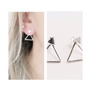 Front back Earrings Ear Jacket Dainty ear jacket Silver earrings ear jacket earrings ear jacket Minimal earring triangle stud image 10