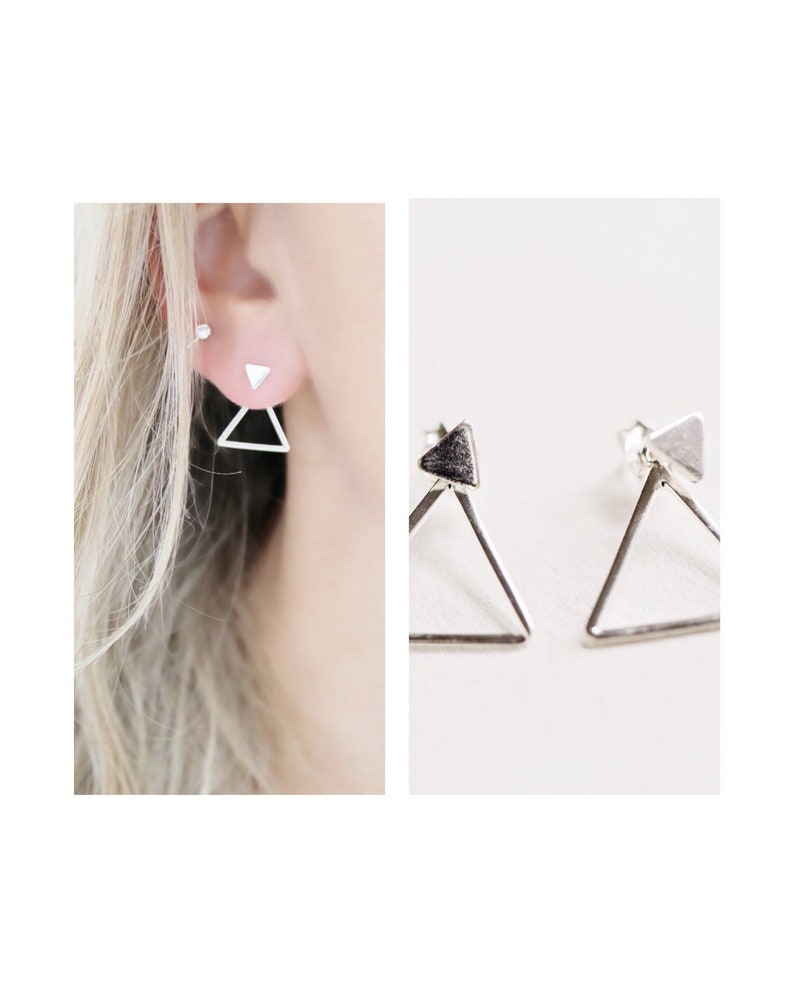 Front back Earrings Ear Jacket Dainty ear jacket Silver earrings ear jacket earrings ear jacket Minimal earring triangle stud image 10