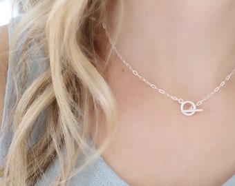 Silver link chain toggle Necklace , Toggle clasp Necklace , Sterling Silver choker necklace , Thick chain necklace , Statement Necklace