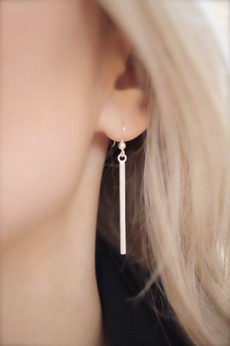 Pendientes minimalistas, Pendientes colgantes, Pendientes de plata, Pendientes colgantes, Pendientes colgantes largos, Pendientes simples, Pendientes largos, Pendientes imagen 10