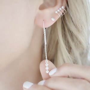 Brincos de cristal de prata esterlina: joias pendentes minimalistas
