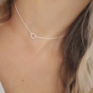 Dainty circle chain choker, Silver Mini circle necklace, sterling silver, open circle pendant, silver necklace, necklace,Minimalist necklace image 9