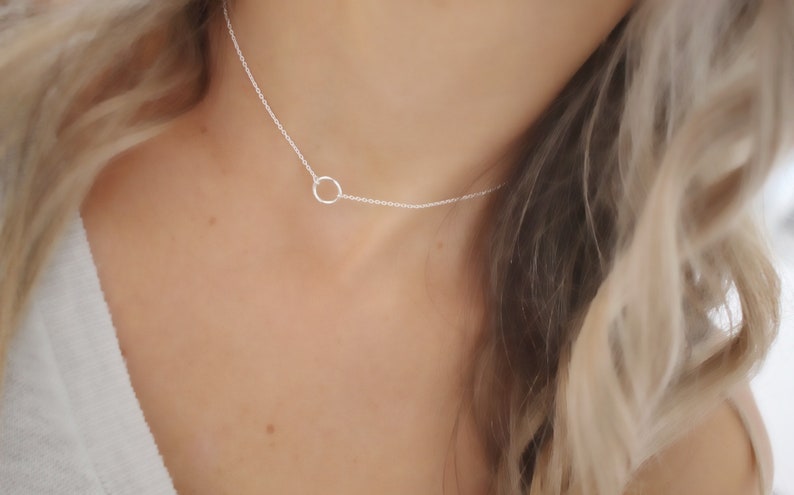 Dainty circle chain choker, Silver Mini circle necklace, sterling silver, open circle pendant, silver necklace, necklace,Minimalist necklace image 9