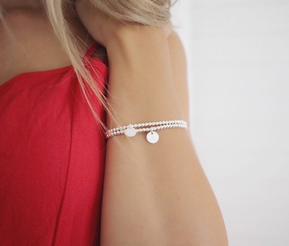 Silver beaded initial sale bracelet