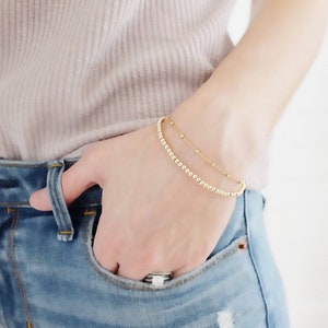 Gold Beaded Chain Bracelet: Minimalist 14k Gold-Filled Stacking Bracelet