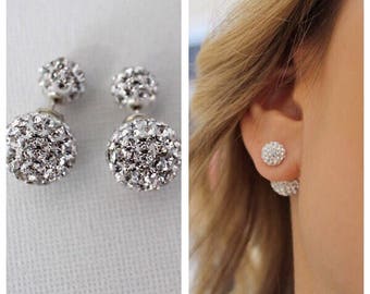 Double side earring, Double stud earring, Double earring, Double sided stud earrings, Double crystal studs, Bridesmaid earring,Stud earring