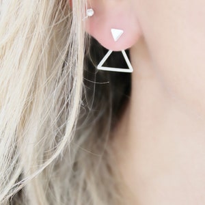 Front back Earrings • Ear Jacket • Dainty ear jacket • Silver earrings • ear jacket earrings • ear jacket • Minimal earring • triangle stud