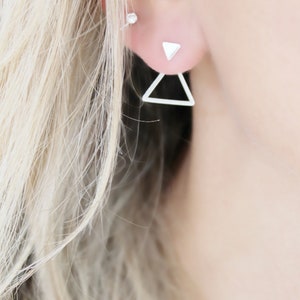 Front back Earrings Ear Jacket Dainty ear jacket Silver earrings ear jacket earrings ear jacket Minimal earring triangle stud image 6