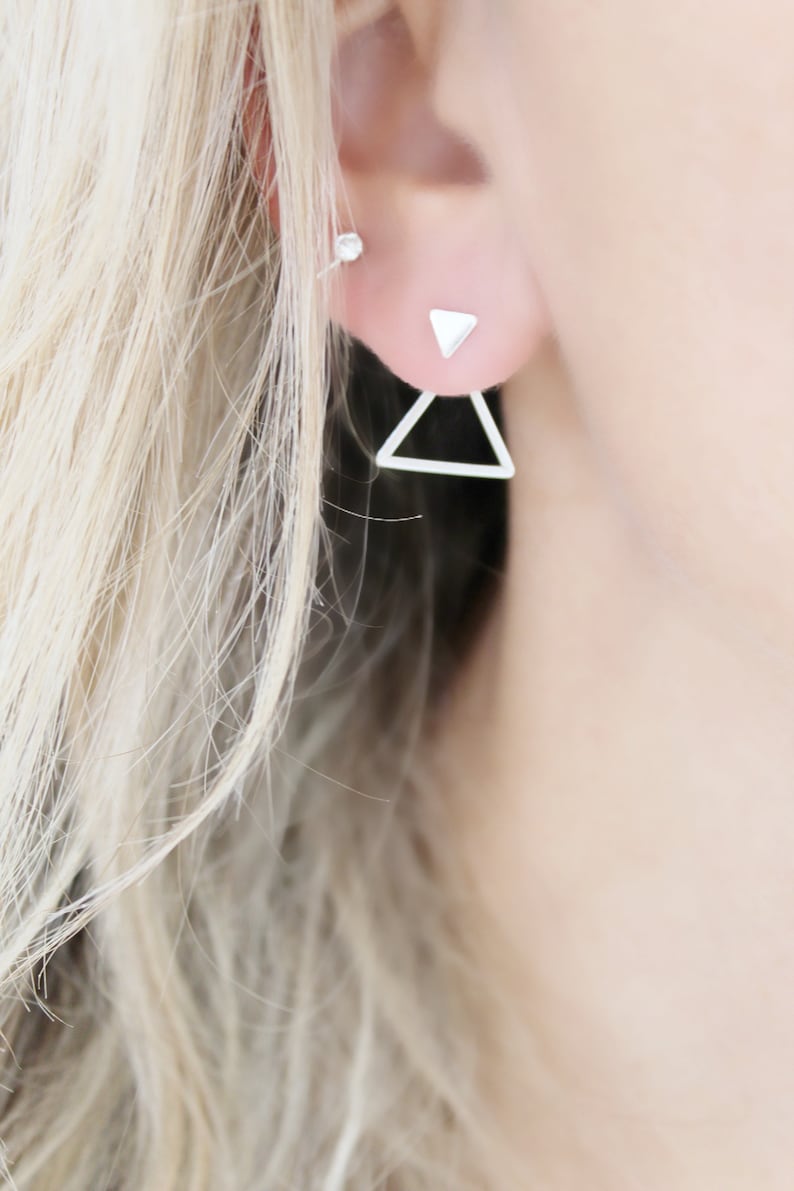 Front back Earrings Ear Jacket Dainty ear jacket Silver earrings ear jacket earrings ear jacket Minimal earring triangle stud image 6