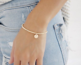 Gold Filled beaded ball bracelet, minimalist bracelet, 3mm 14k yellow gold filled layering Jewelry, Stacking bracelets, Dainty charm, gift