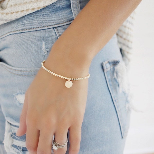 Gold Filled beaded ball bracelet, minimalist bracelet, 3mm 14k yellow gold filled layering Jewelry, Stacking bracelets, Dainty charm, gift