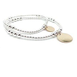 Personalized Initial Bracelet: Sterling Silver Beaded Bracelet with Gold Disc