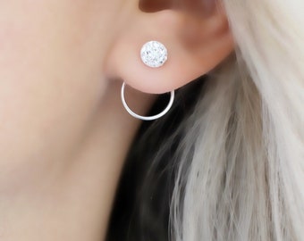 Circle ear jacket, silver ear Jacket, Silver ear jackets, silver circle studs, silver circle jewelry, geometric earrings, minimal studs