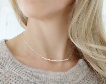 Delicate silver choker  necklace, Minimal Layered Goddess Necklace, Dainty everyday jewelry, Mom gift, gift for her