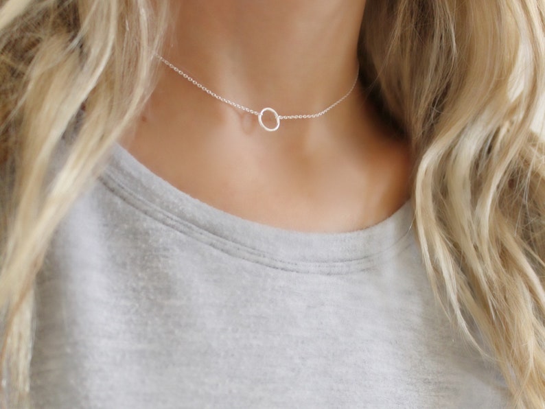 Open Circle Choker Necklace, 925 sterling silver, Gold, Simple Dainty Silver circle Necklace, Delicate Circle Outline, Gift for her, Choker image 3