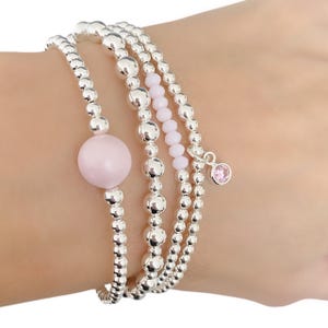 Zierliches Sterling Silber Perlenarmband: Perle oder Kristall