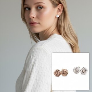 Orecchini A Perno In Argento 925 Con Sfera Di Cristallo Scintillante - 8mm/10mm, Con Scatola Regalo