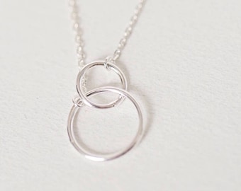 Double circle charm necklace, Infinity style necklace, Eternity necklace, Circle necklace, Silver circle necklace, Sterling silver necklace,