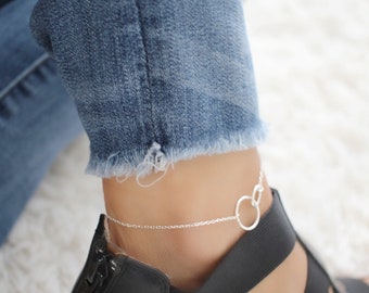 Dainty anklet • minimalist sterling silver anklets • interlocking circles • friendship gift • gift for her • delicate chain anklets