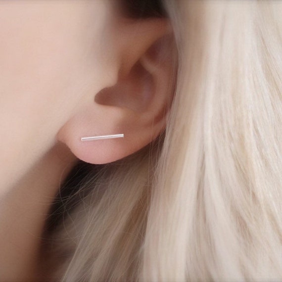 Matte Silver Rod Stud Earrings | Juulry.com