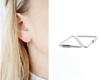 Small Silver Hoop earrings, Tiny hoops, Thin silver hoops, Geometric earrings, Light weight silver hoops, Gift for her, sterling silver