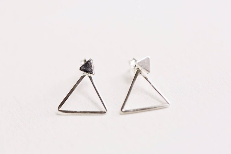 Front back Earrings Ear Jacket Dainty ear jacket Silver earrings ear jacket earrings ear jacket Minimal earring triangle stud image 8