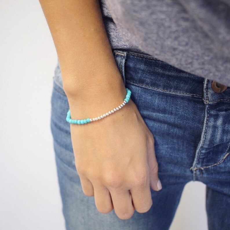 Gemstone bracelet, boho bracelet Gemstone, Turquoise Bracelet, beaded bracelet, Dainty bracelet, Sterling silver, stone bracelet, bracelet image 8