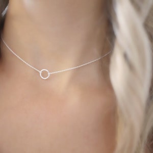 Dainty circle chain choker Silver Mini circle necklace sterling silver open circle pendant silver necklace Choker necklace image 1