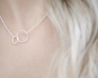 Interlocking Circle Necklace • Double Circle Pendant • Entwined Ring Necklace • Minimalist Silver circle necklace • Friendship Necklace