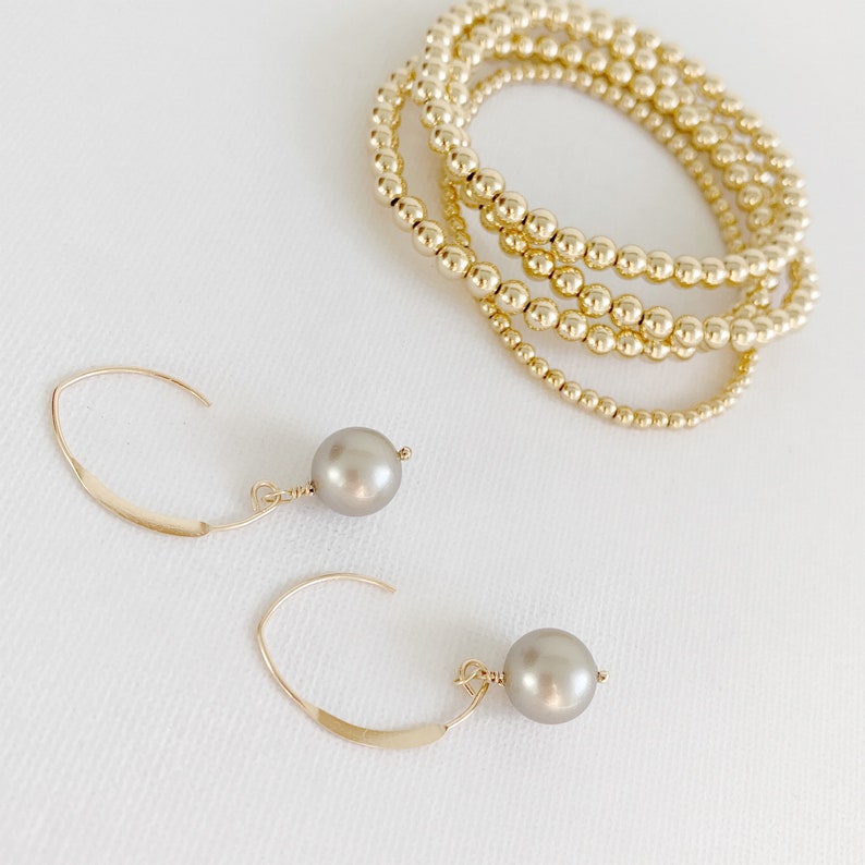 Gold Pearl dangle earrings Gold Everyday delicate earring Gold bridesmaids earrings Good bridal earrings pearl drop earrings Gift image 6