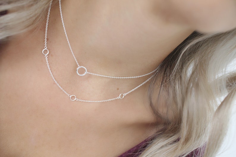 Dainty circle chain choker, Silver Mini circle necklace, sterling silver, open circle pendant, silver necklace, necklace,Minimalist necklace image 4