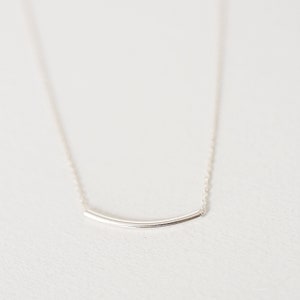 Sterling Silver Curved Bar Necklace: Dainty Minimalist Tube Pendantwedding giftPersonalized GiftAnniversary Gift